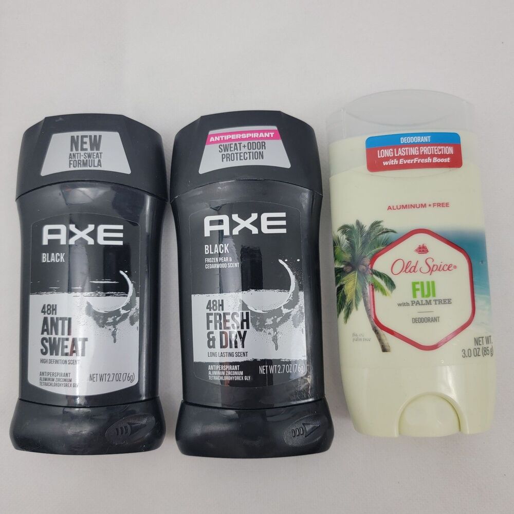 3 Piece AXE Antiperspirant Stick BLACK x2 and Old Spice FIJI Deodorant Stick